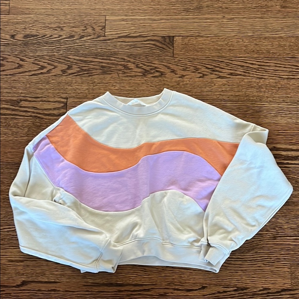 H&M White and Orange Sweatshirt with Color-Block Design